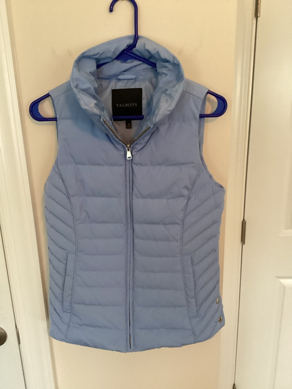 Talbots Pale Blue Quilted Puffer Vest with Stand Collar,XS
